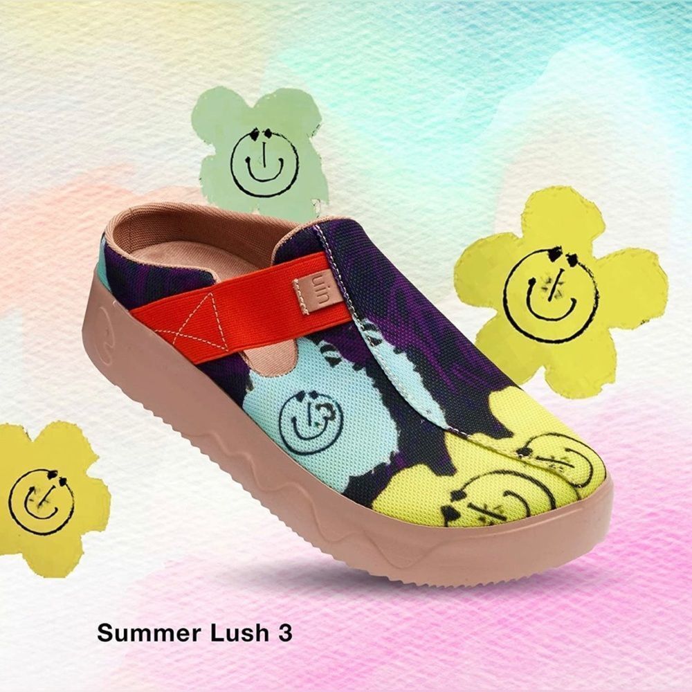 UIN Summer Lush 3 Multicolor Canvas Slip-On Sandals with Orange Strap